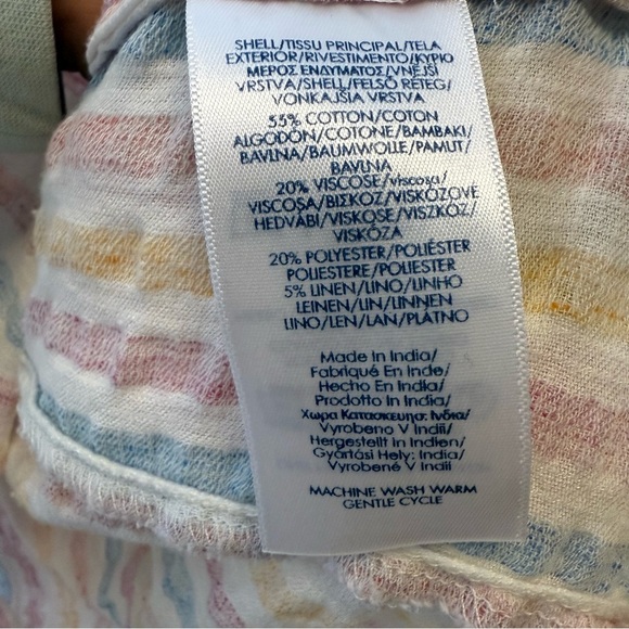 CHAPS Square Neck Striped Peasant Blouse Cotton Linen Blend Women’s Size Medium - Picture 9 of 10